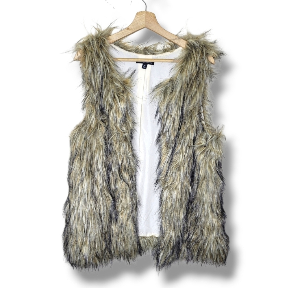 Signature Studio Faux Fur Mobwife Sleeveless Open Front Jacket Vest Size Medium